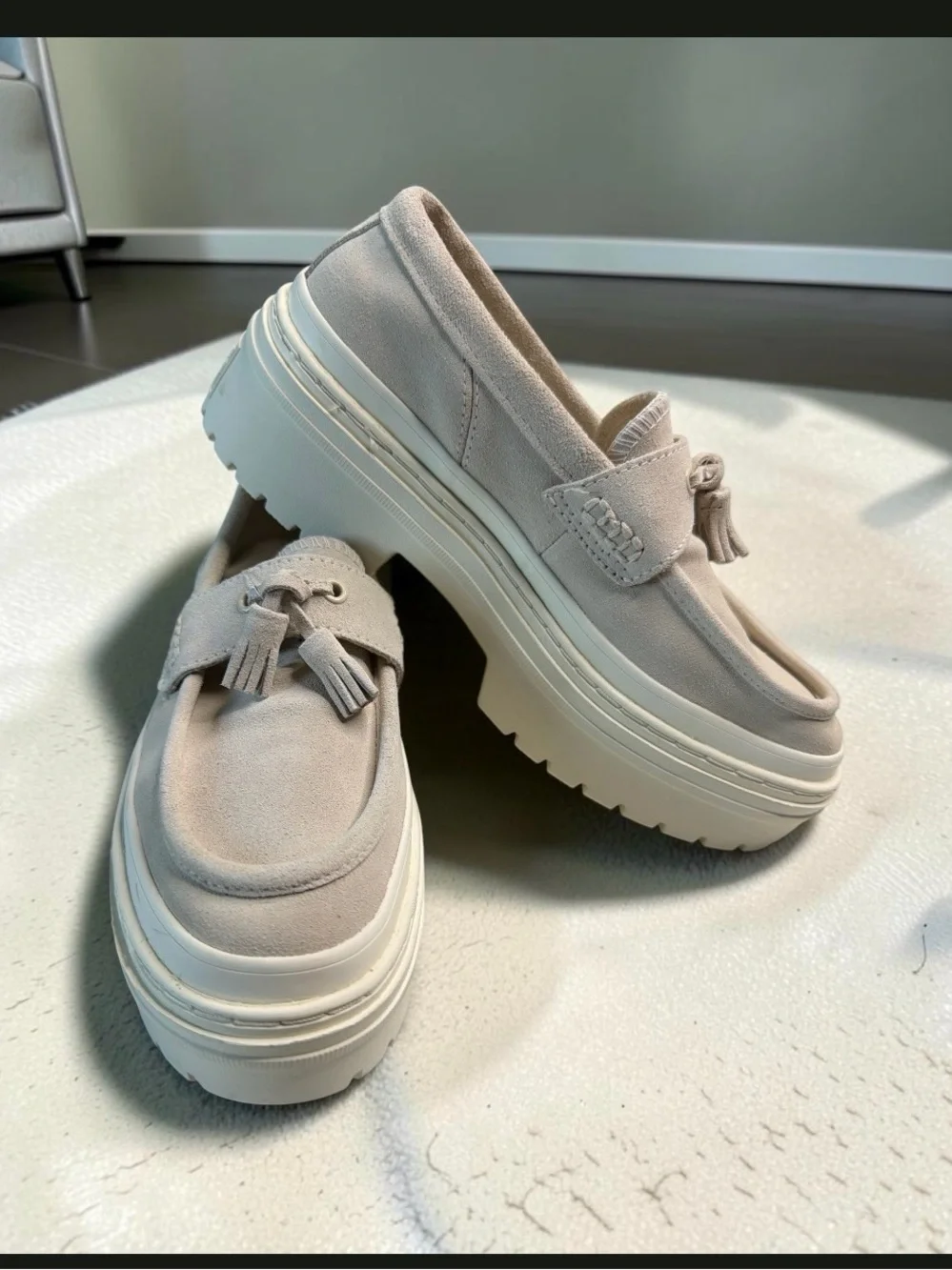 Converse Women's Platform Tassel Loafers in Light Beige and White